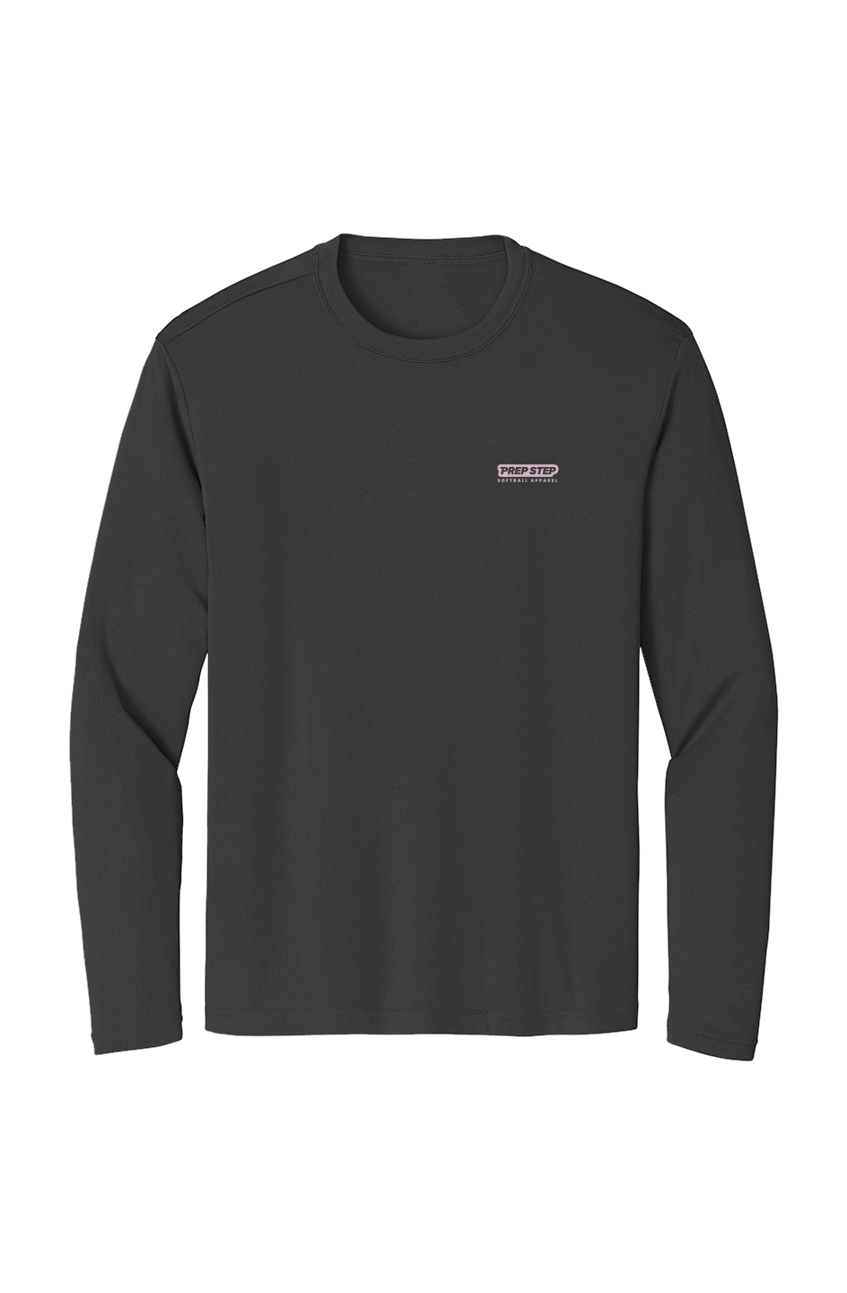 Long sleeve black performance shirt with Prep Step Softball Apparel logo on front left chest