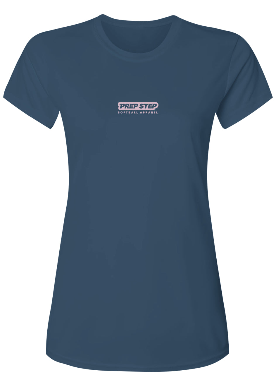 Navy Blue Prep Step Signature Performance Tshirt with pink Prep Step Softball Apparel logo on front chest