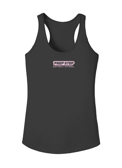 Prep Step Softball Apparel black moisture-wicking racerback tanktop with pink logo
