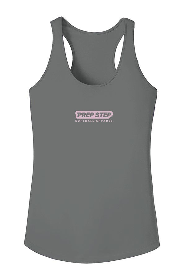 Prep Step Softball Apparel grey moisture-wicking racerback tanktop with pink logo