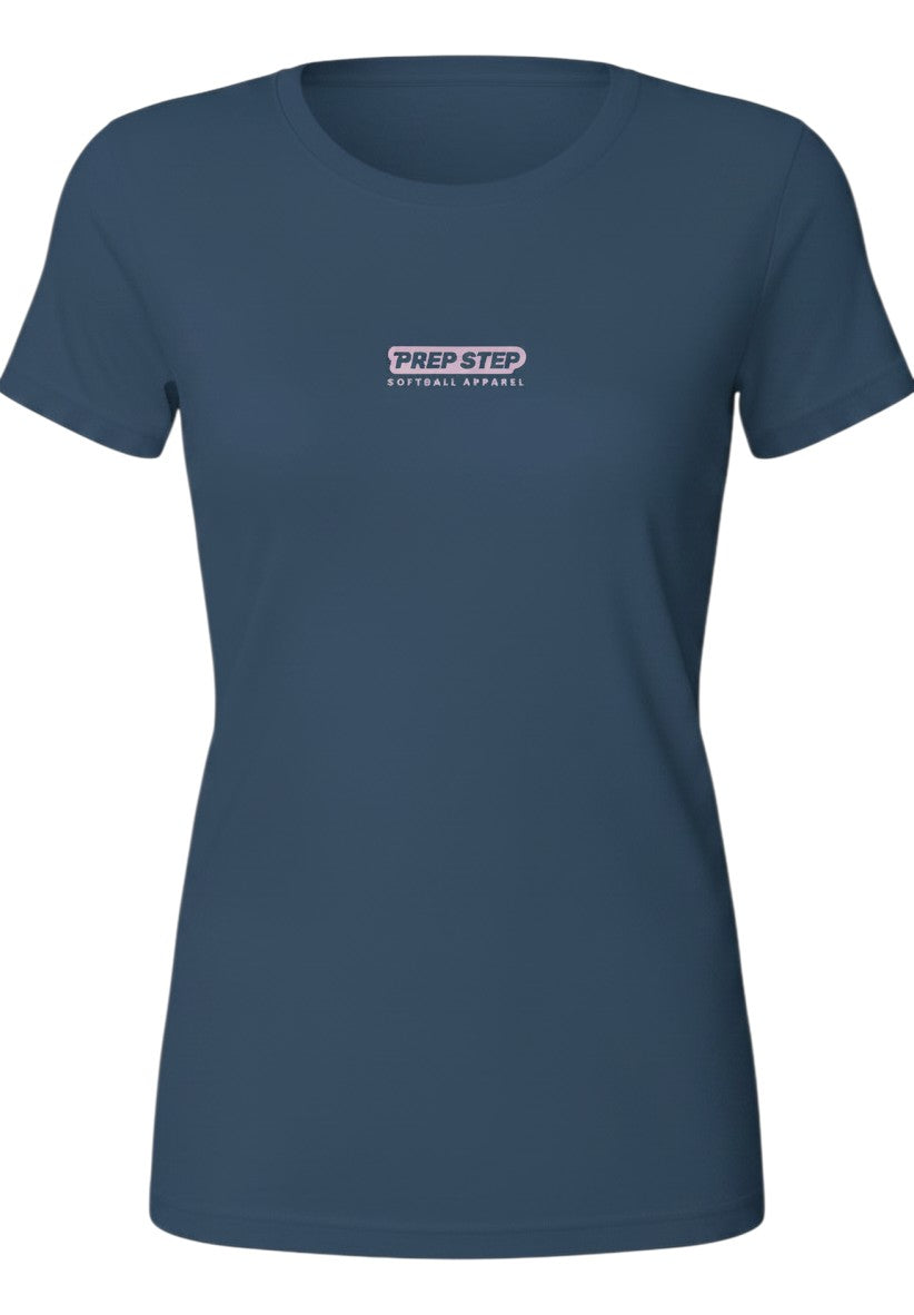 Prep Step Softball Apparel navy blue short-sleeve UV performance t-shirt with subtle logo.